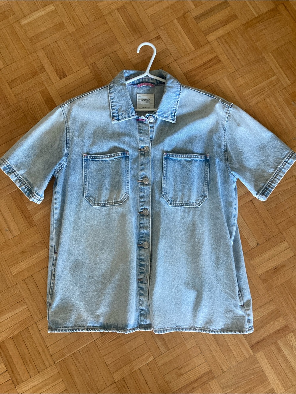 Kensie Light Wash Short-Sleeve Denim Button-Up Shirt